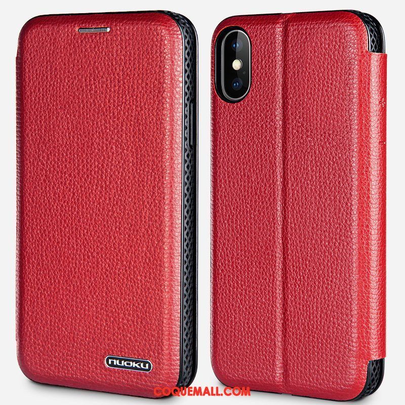 Étui iPhone Xs Cuir Véritable Nouveau Étui En Cuir, Coque iPhone Xs Magnétisme Noir