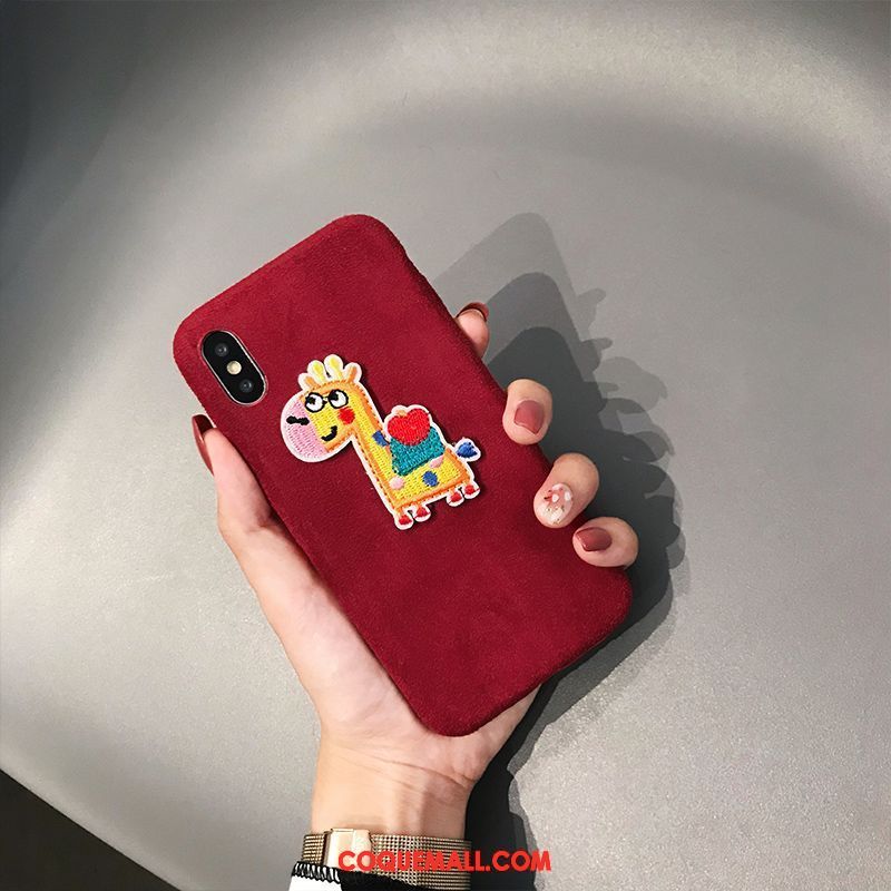 Étui iPhone Xs Dessin Animé Broderie Charmant, Coque iPhone Xs Téléphone Portable Vert