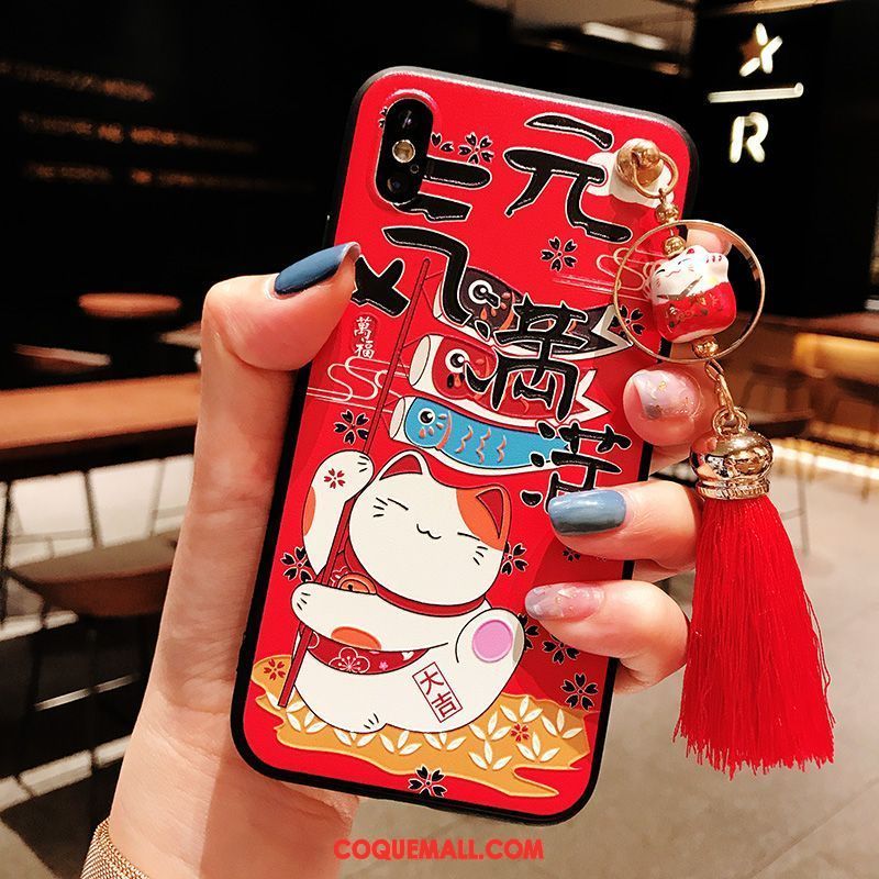 Étui iPhone Xs Dessin Animé Style Chinois Incassable, Coque iPhone Xs Net Rouge Silicone