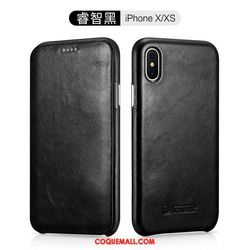 Étui iPhone Xs Incassable Cuir Qualité, Coque iPhone Xs Cuir Véritable Protection Braun