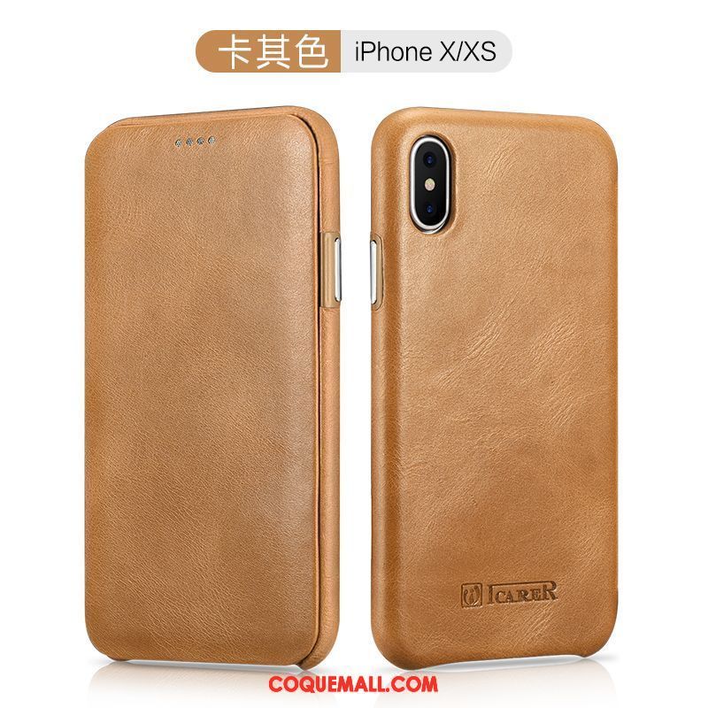 Étui iPhone Xs Incassable Cuir Qualité, Coque iPhone Xs Cuir Véritable Protection Braun