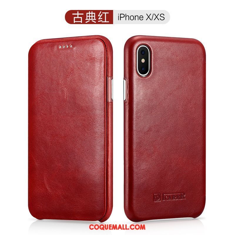 Étui iPhone Xs Incassable Cuir Qualité, Coque iPhone Xs Cuir Véritable Protection Braun