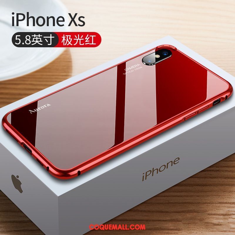 Étui iPhone Xs Incassable Rouge Très Mince, Coque iPhone Xs Luxe Verre