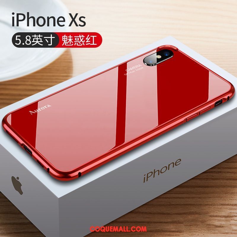 Étui iPhone Xs Incassable Rouge Très Mince, Coque iPhone Xs Luxe Verre