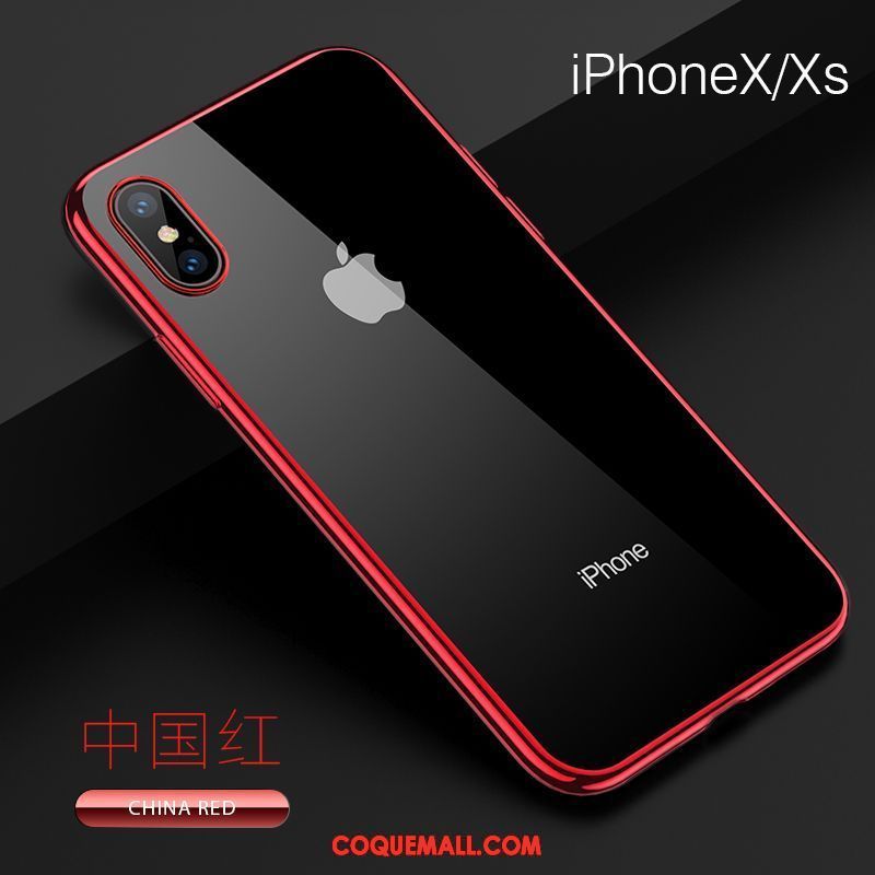 Étui iPhone Xs Incassable Transparent Fluide Doux, Coque iPhone Xs Net Rouge Téléphone Portable