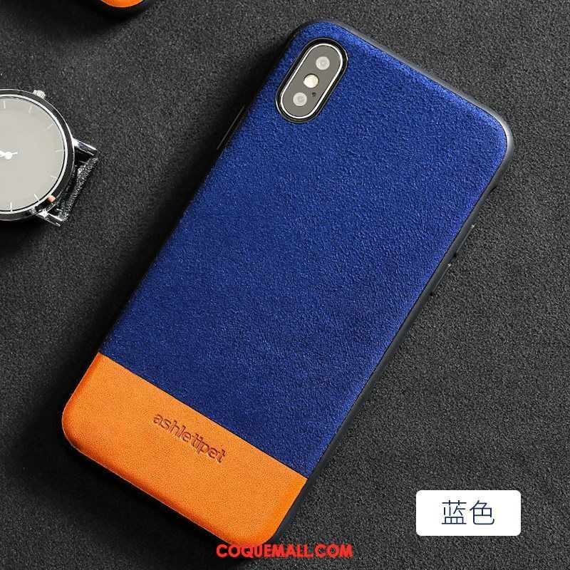 Étui iPhone Xs Marque De Tendance Cuir Créatif, Coque iPhone Xs Bleu Qualité