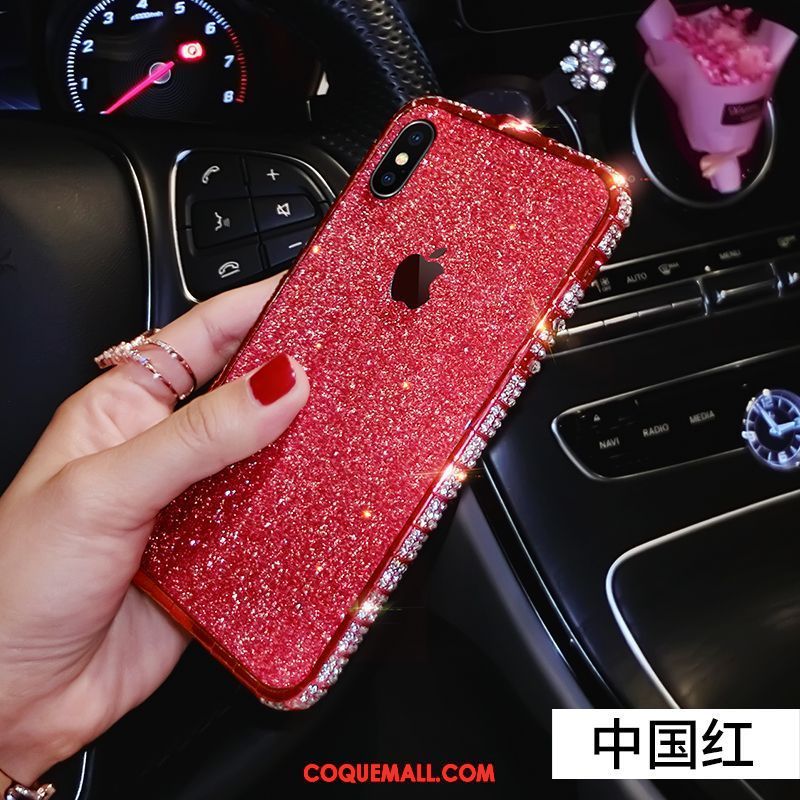 Étui iPhone Xs Marque De Tendance Métal Personnalité, Coque iPhone Xs Net Rouge Téléphone Portable