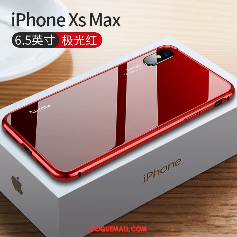 Étui iPhone Xs Max Border Net Rouge Métal, Coque iPhone Xs Max Nouveau Verre