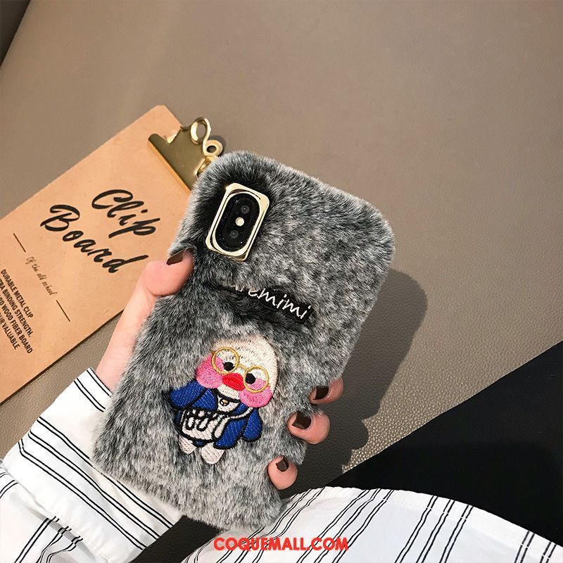 Étui iPhone Xs Max Dessin Animé Broderie Fluide Doux, Coque iPhone Xs Max Peluche Créatif