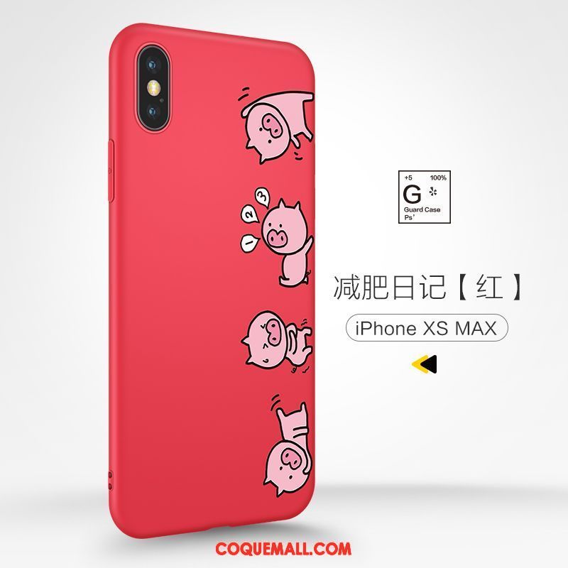 Étui iPhone Xs Max Net Rouge Dessin Animé Délavé En Daim, Coque iPhone Xs Max Silicone Nouveau