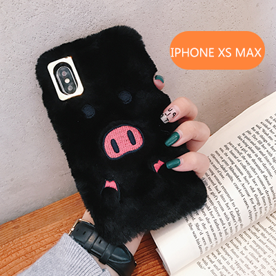 Étui iPhone Xs Max Noir Petit Super Mignon, Coque iPhone Xs Max Tendance Peluche