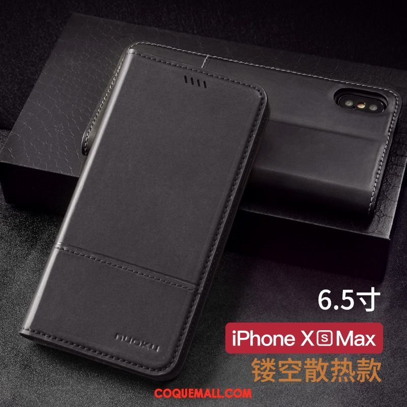 Étui iPhone Xs Max Nouveau Noir Fluide Doux, Coque iPhone Xs Max Cuir Étui En Cuir