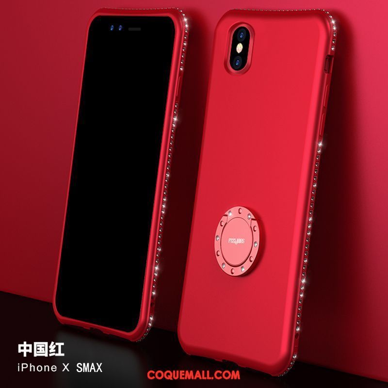 Étui iPhone Xs Max Téléphone Portable Net Rouge Délavé En Daim, Coque iPhone Xs Max Support Silicone