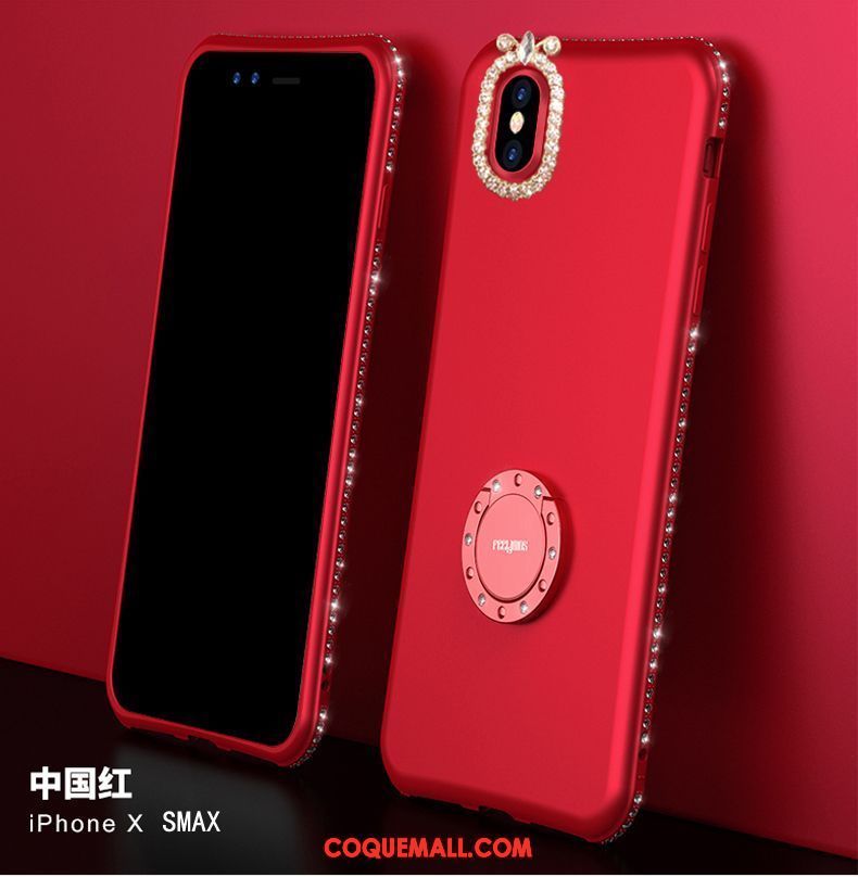 Étui iPhone Xs Max Téléphone Portable Net Rouge Délavé En Daim, Coque iPhone Xs Max Support Silicone