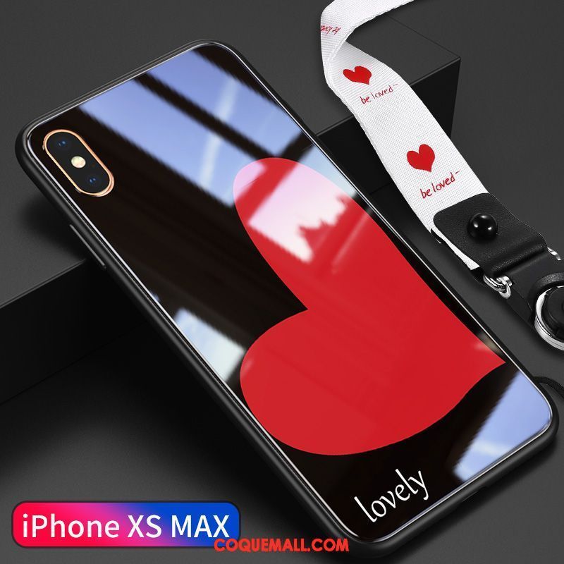 Étui iPhone Xs Max Téléphone Portable Ornements Suspendus Cou Suspendu, Coque iPhone Xs Max Cœur Miroir
