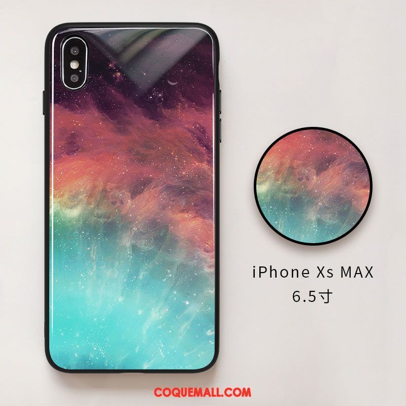 Étui iPhone Xs Max Verre Ciel Étoilé Clair, Coque iPhone Xs Max Vert Silicone