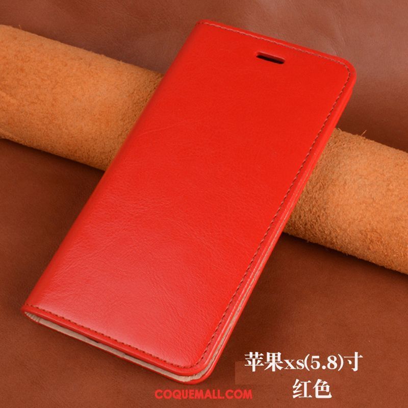 Étui iPhone Xs Orange Cuir Véritable Protection, Coque iPhone Xs Tout Compris Téléphone Portable