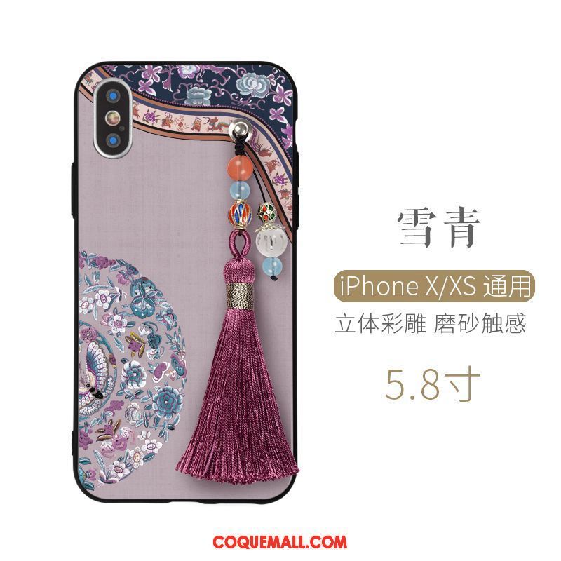 Étui iPhone Xs Personnalité Violet Style Chinois, Coque iPhone Xs Gaufrage Créatif