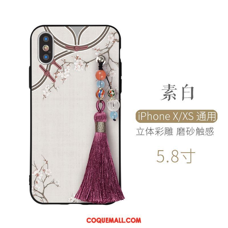 Étui iPhone Xs Personnalité Violet Style Chinois, Coque iPhone Xs Gaufrage Créatif