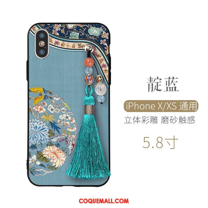 Étui iPhone Xs Personnalité Violet Style Chinois, Coque iPhone Xs Gaufrage Créatif