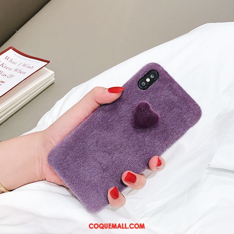 Étui iPhone Xs Rose Peluche Personnalité, Coque iPhone Xs Amour Téléphone Portable