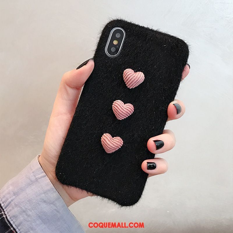 Étui iPhone Xs Rose Peluche Personnalité, Coque iPhone Xs Amour Téléphone Portable