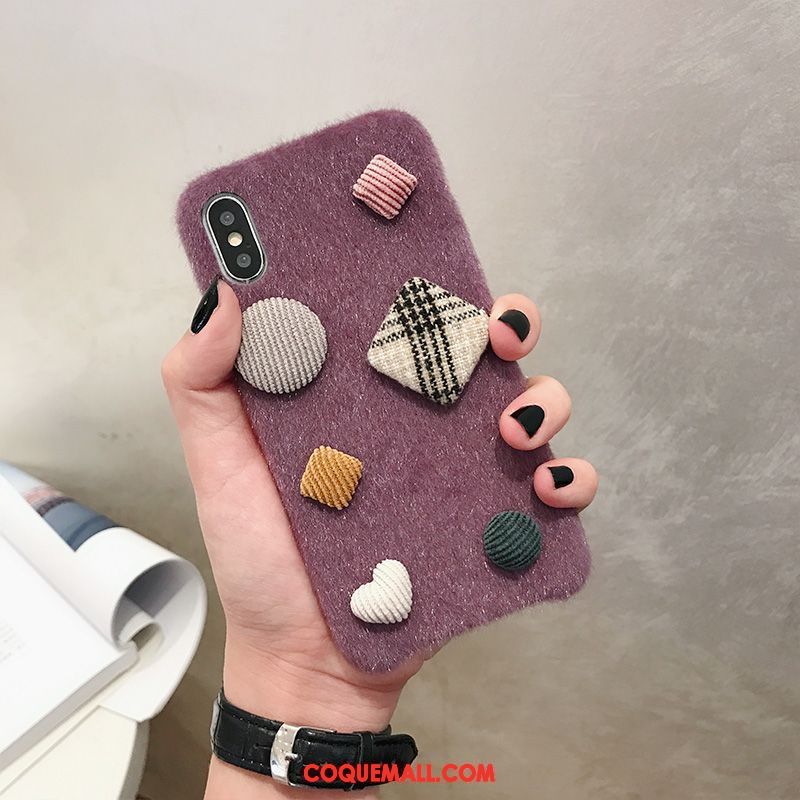 Étui iPhone Xs Rose Peluche Personnalité, Coque iPhone Xs Amour Téléphone Portable