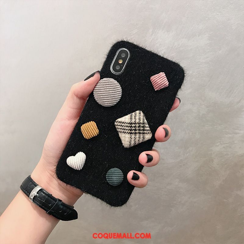 Étui iPhone Xs Rose Peluche Personnalité, Coque iPhone Xs Amour Téléphone Portable