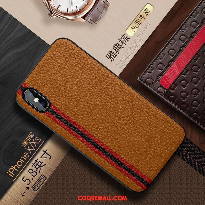 Étui iPhone Xs Silicone Cuir Téléphone Portable, Coque iPhone Xs Marron Cuir Braun