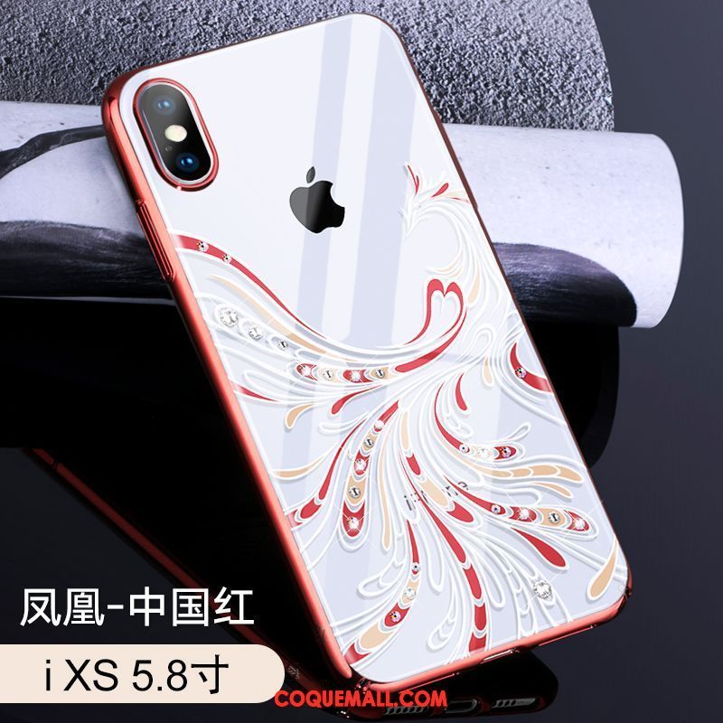 Étui iPhone Xs Strass Transparent Placage, Coque iPhone Xs Amoureux Luxe