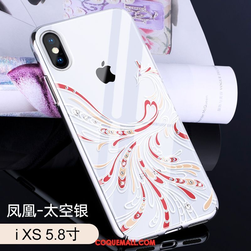 Étui iPhone Xs Strass Transparent Placage, Coque iPhone Xs Amoureux Luxe