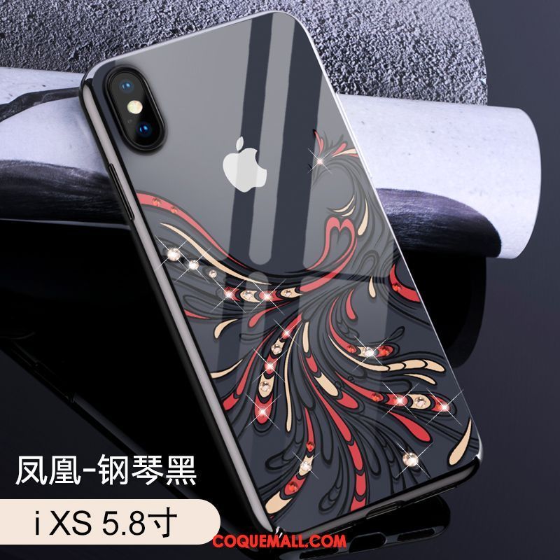 Étui iPhone Xs Strass Transparent Placage, Coque iPhone Xs Amoureux Luxe