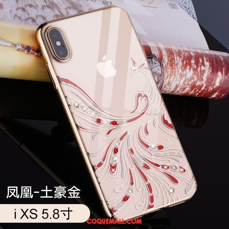 Étui iPhone Xs Strass Transparent Placage, Coque iPhone Xs Amoureux Luxe