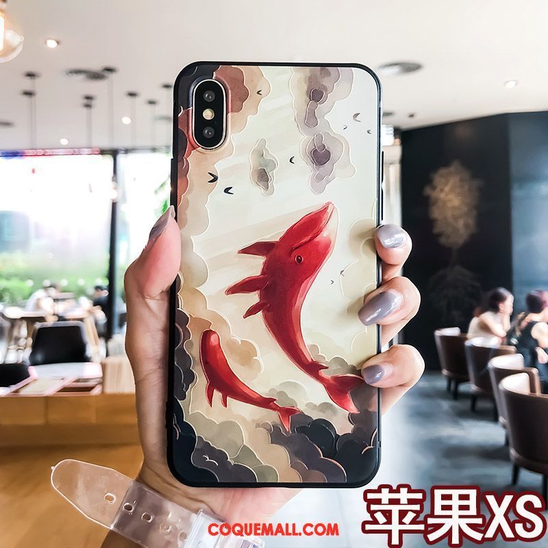 Étui iPhone Xs Tendance Net Rouge Délavé En Daim, Coque iPhone Xs Silicone Marque De Tendance