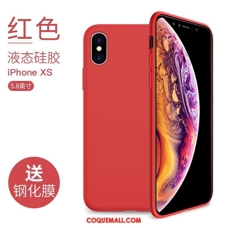 Étui iPhone Xs Téléphone Portable Silicone Incassable, Coque iPhone Xs Délavé En Daim Rouge