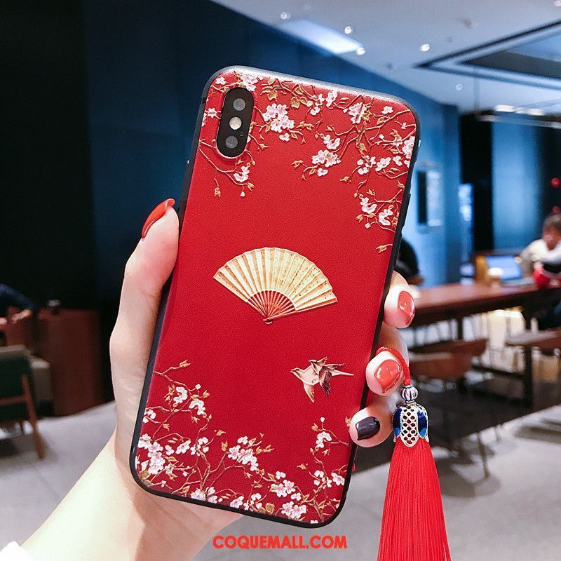 Étui iPhone Xs À Franges Vintage Incassable, Coque iPhone Xs Rouge Téléphone Portable