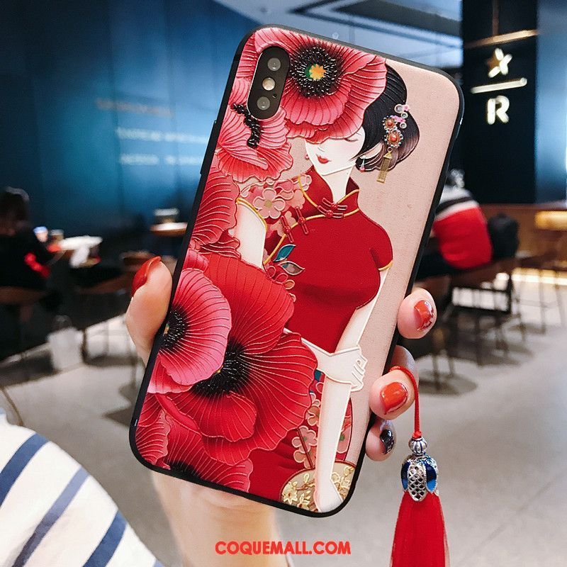 Étui iPhone Xs À Franges Vintage Incassable, Coque iPhone Xs Rouge Téléphone Portable