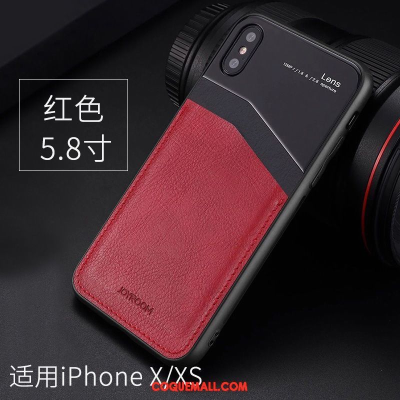 Étui iPhone Xs Étui En Cuir Protection Verre, Coque iPhone Xs Rouge Téléphone Portable