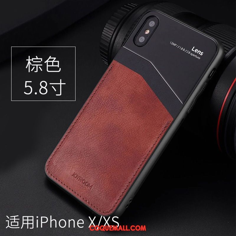 Étui iPhone Xs Étui En Cuir Protection Verre, Coque iPhone Xs Rouge Téléphone Portable