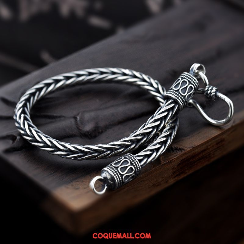 Bijoux En Argent Homme Rétro Bracelet Tissage, Bijoux En Argent Argenté Accessoires