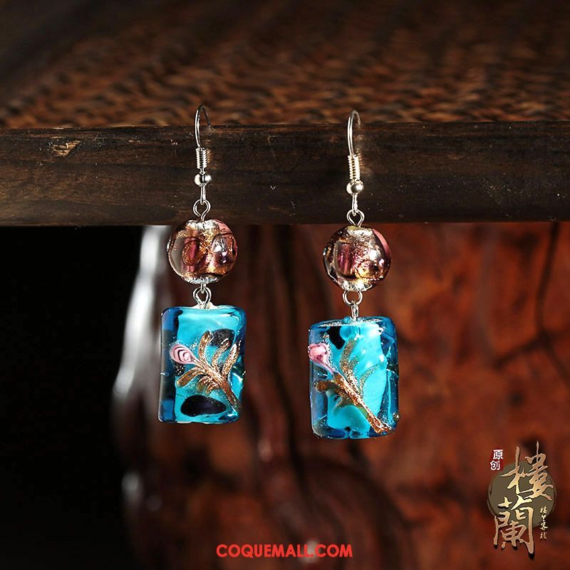 Boucles D'oreilles Femme Accessoires Folk-custom Mode, Boucles D'oreilles Court Paragraphe Bleu