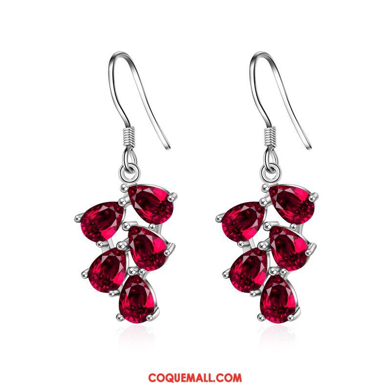 Boucles D'oreilles Femme Argenté Blanc Rouge, Boucles D'oreilles Pure Cristal