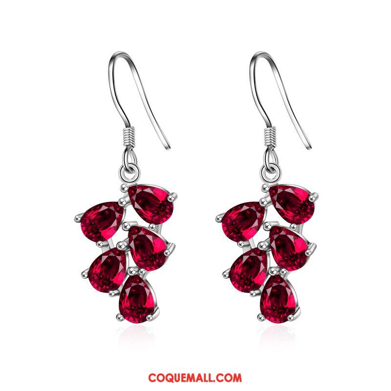 Boucles D'oreilles Femme Argenté Blanc Rouge, Boucles D'oreilles Pure Cristal