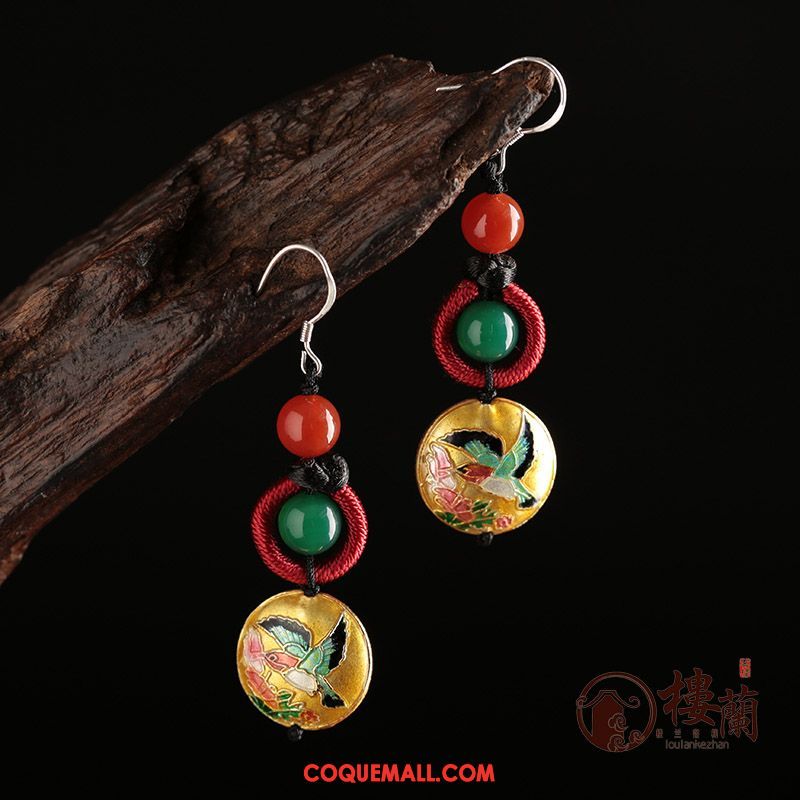 Boucles D'oreilles Femme Argenté Original Rouge, Boucles D'oreilles Vert Folk-custom Blau