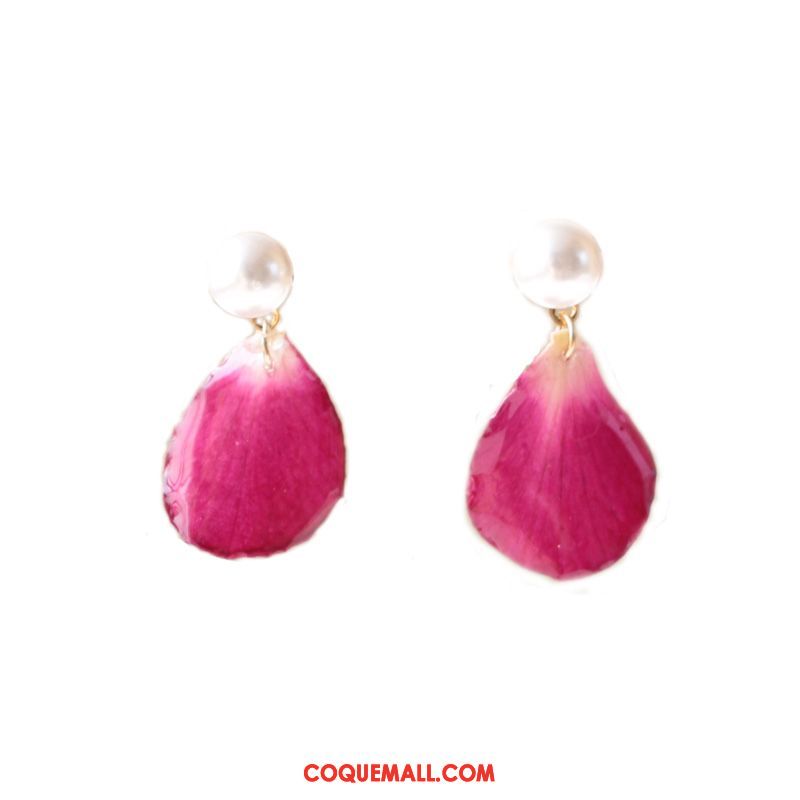 Boucles D'oreilles Femme Bois Fleur Argenté, Boucles D'oreilles Rose Cadeau D'anniversaire