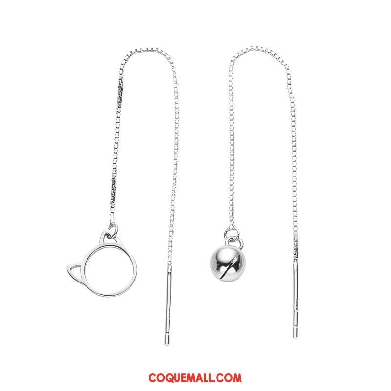 Boucles D'oreilles Femme Chat Charmant Pure, Boucles D'oreilles Argenté Longue Section