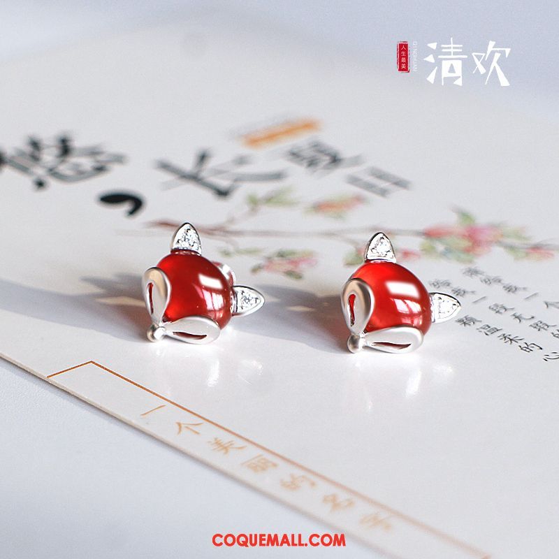 Boucles D'oreilles Femme Fleur Argenté Personnalité, Boucles D'oreilles Rétro Rouge