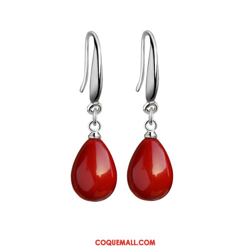 Boucles D'oreilles Femme Perle Rouge Accessoires, Boucles D'oreilles Pure Longue Section