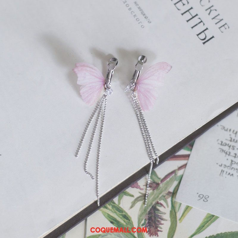 Boucles D'oreilles Femme Rose Pure Argenté, Boucles D'oreilles Papillon Tassel