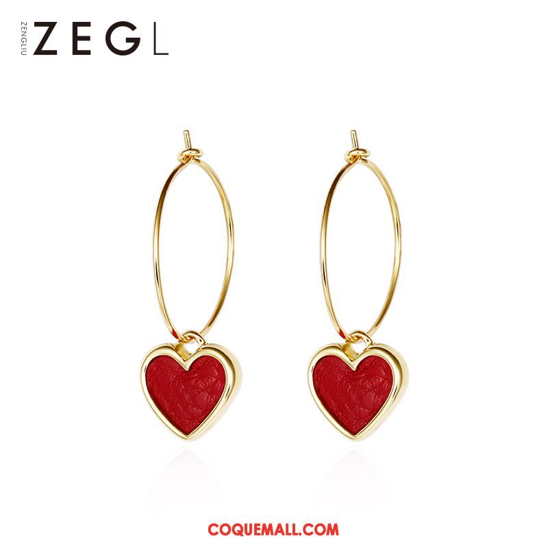 Boucles D'oreilles Femme Simple Réseau Cœur, Boucles D'oreilles En Forme De Coeur Rouge